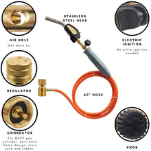 Load image into Gallery viewer, Double Valve Self-Ignition MAPP And Propane Torch With 60 inch Hose And Stainless Steel Head For Soldering